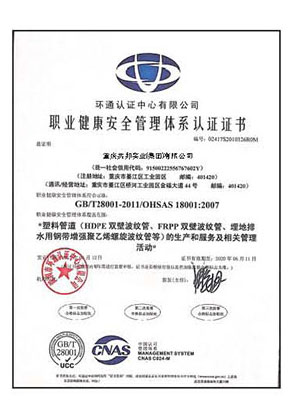 職業(yè)健康安全管理體系認證證書